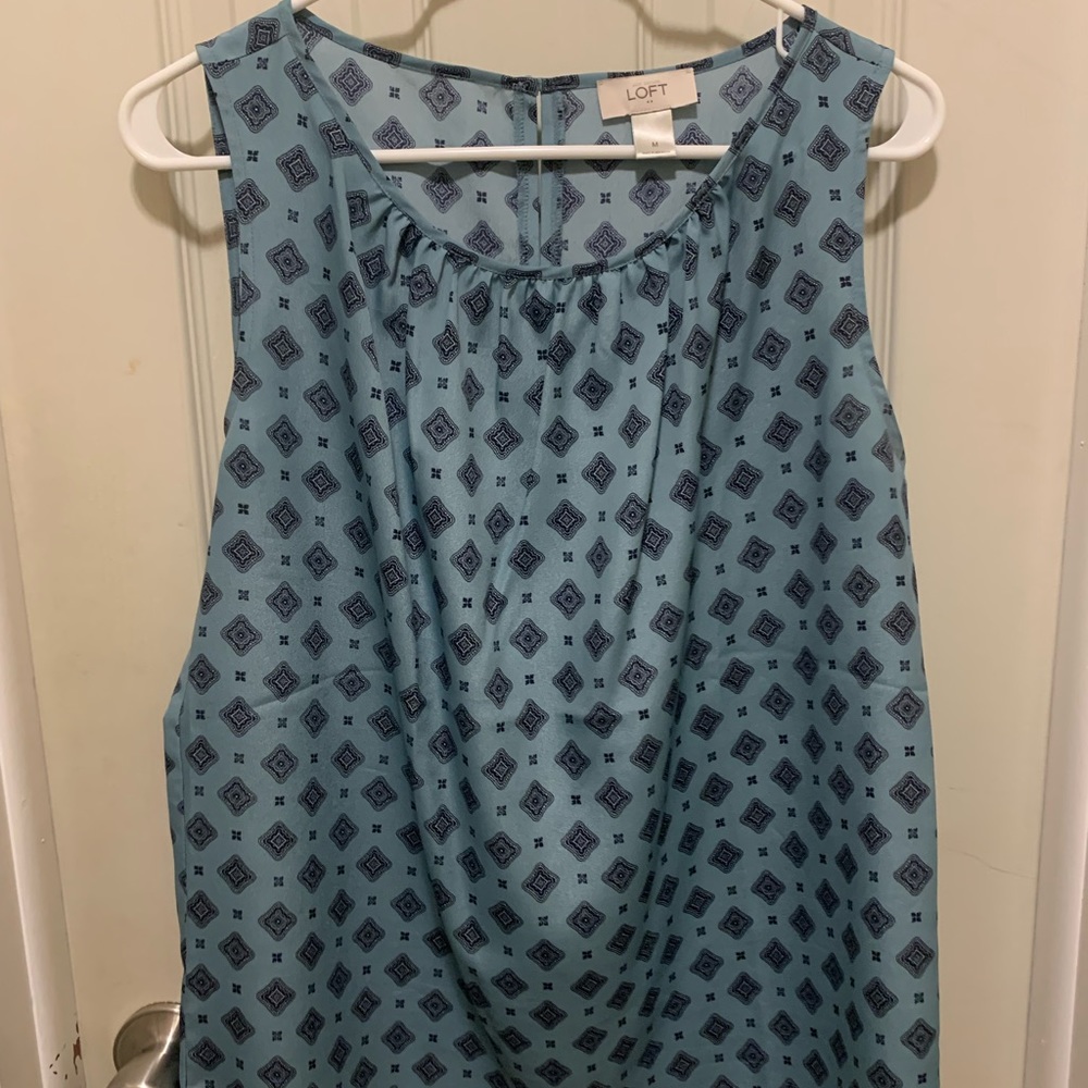 Loft light blue/ navy print blouse/ M - Picture 1 of 1